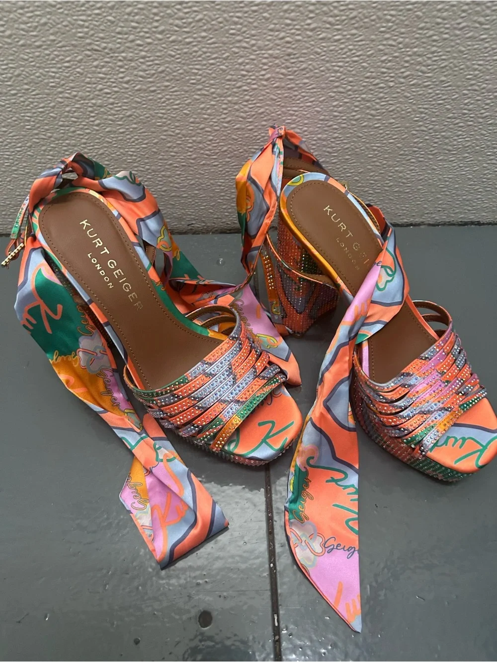 Kurt Geiger Orange Green Multicolor Studded Platform Sandal